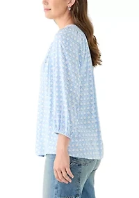 Women's 3/4 Sleeve Printed Peasant Top