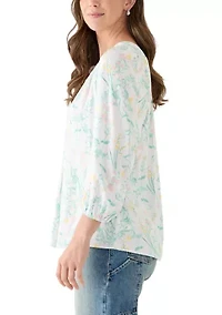 Women's 3/4 Sleeve Printed Peasant Top