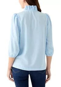 Women's 3/4 Sleeve Ruffle Neck Tencel Blouse