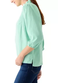 Women's 3/4 Sleeve Ruffle Neck Tencel Blouse