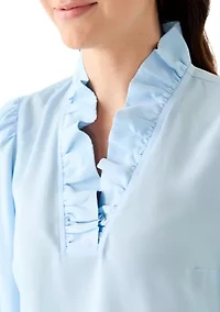 Women's 3/4 Sleeve Ruffle Neck Tencel Blouse