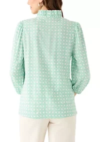 Women's 3/4 Sleeve Ruffle Neck Printed Top