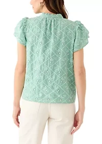 Women's Flutter Sleeve Embroidered Blouse