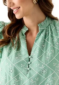 Women's Flutter Sleeve Embroidered Blouse