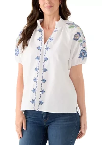 Women's Short Sleeve Textured Woven Blouse