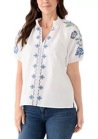 Women's Short Sleeve Textured Woven Blouse