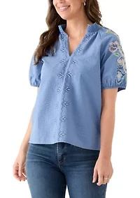 Women's Short Sleeve Textured Woven Blouse