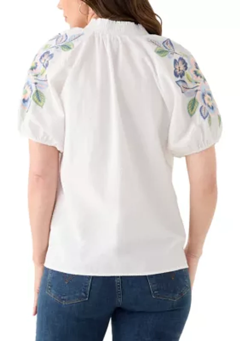 Women's Short Sleeve Textured Woven Blouse