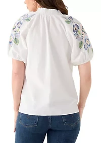 Women's Short Sleeve Textured Woven Blouse