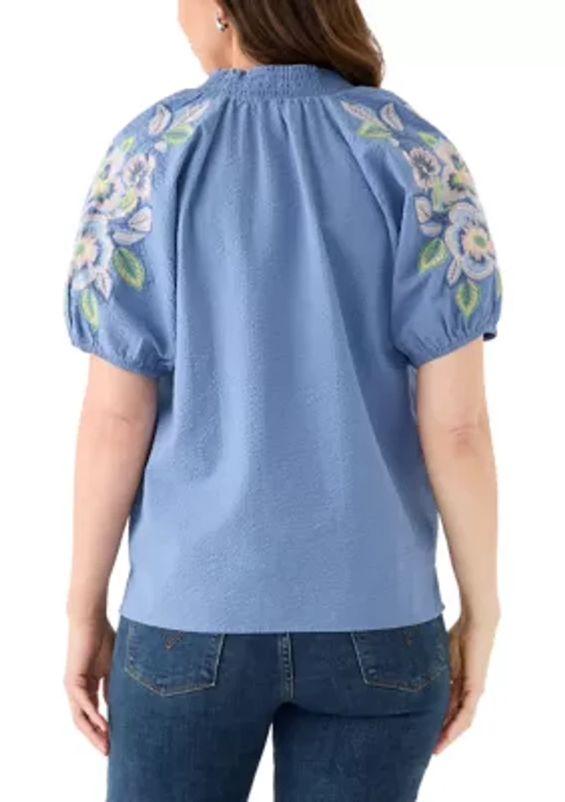 Women's Short Sleeve Textured Woven Blouse