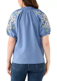 Women's Short Sleeve Textured Woven Blouse