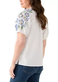 Women's Short Sleeve Textured Woven Blouse
