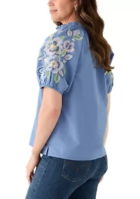 Women's Short Sleeve Textured Woven Blouse