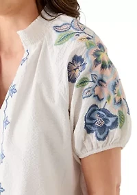 Women's Short Sleeve Textured Woven Blouse