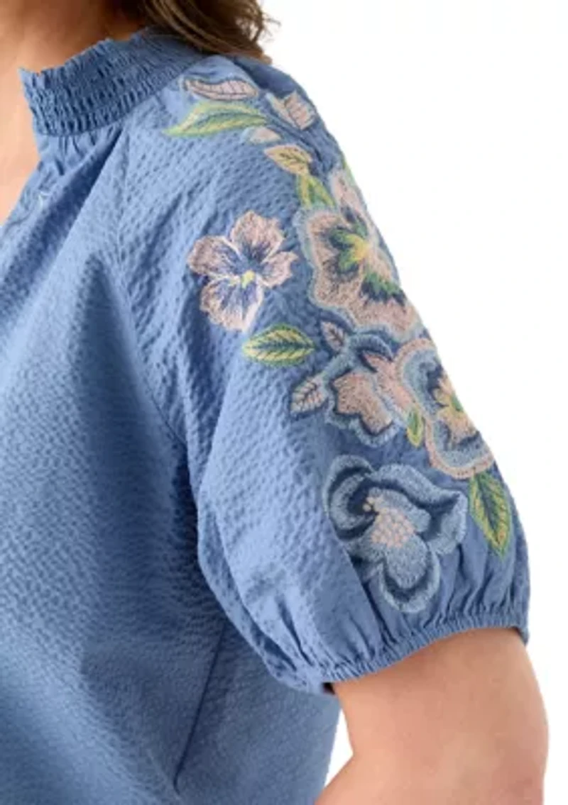 Women's Short Sleeve Textured Woven Blouse