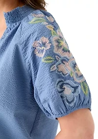 Women's Short Sleeve Textured Woven Blouse