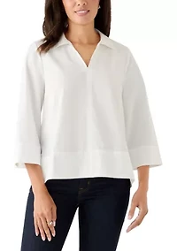 Women's 3/4 Sleeve Collar Pop Over Top