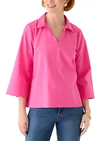 Women's 3/4 Sleeve Collar Pop Over Top