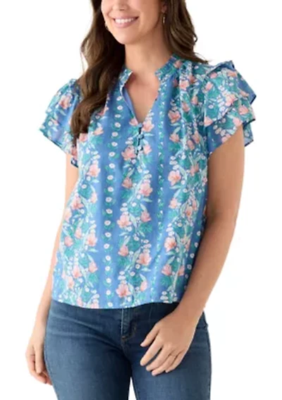 Women's Double Flutter Printed Blouse