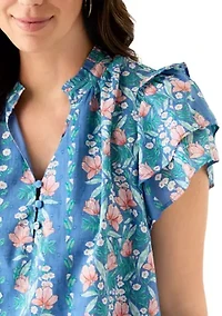 Women's Double Flutter Printed Blouse