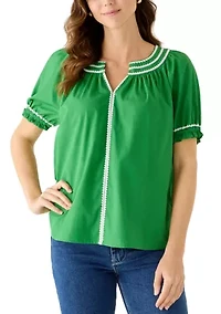 Women's Short Sleeve Embroidered Peasant Shirt