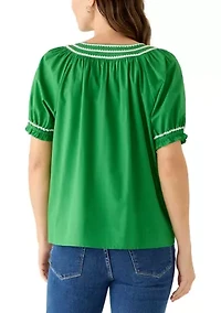 Women's Short Sleeve Embroidered Peasant Shirt