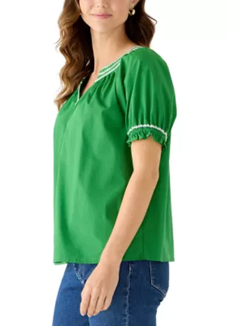 Women's Short Sleeve Embroidered Peasant Shirt