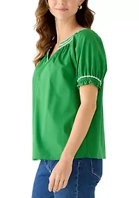 Women's Short Sleeve Embroidered Peasant Shirt
