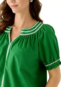 Women's Short Sleeve Embroidered Peasant Shirt