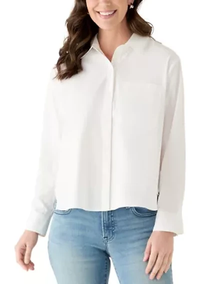 Women's Long Sleeve Poplin Button Up Shirt