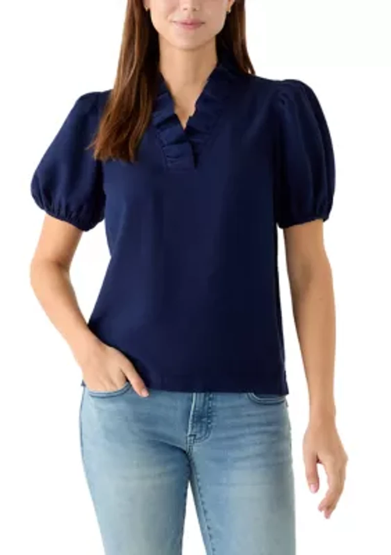 Women's Short Sleeve Ruffle Neck Top