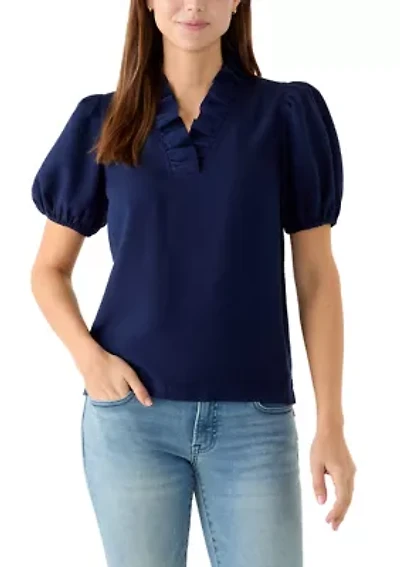 Women's Short Sleeve Ruffle Neck Top