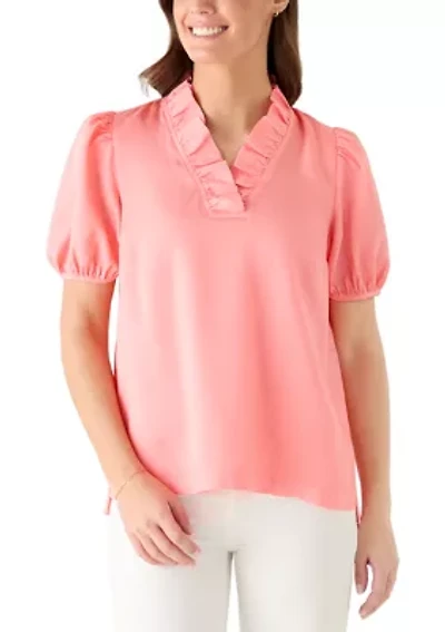 Women's Short Sleeve Ruffle Neck Top