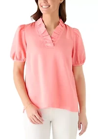 Women's Short Sleeve Ruffle Neck Top