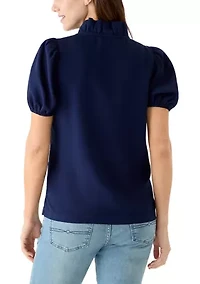 Women's Short Sleeve Ruffle Neck Top