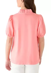 Women's Short Sleeve Ruffle Neck Top