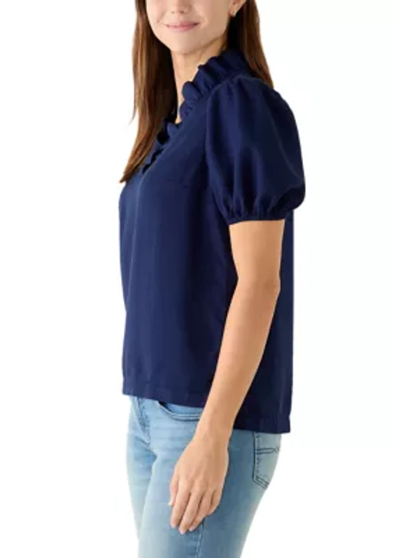 Women's Short Sleeve Ruffle Neck Top