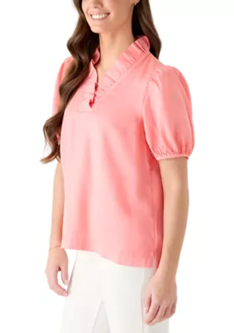 Women's Short Sleeve Ruffle Neck Top