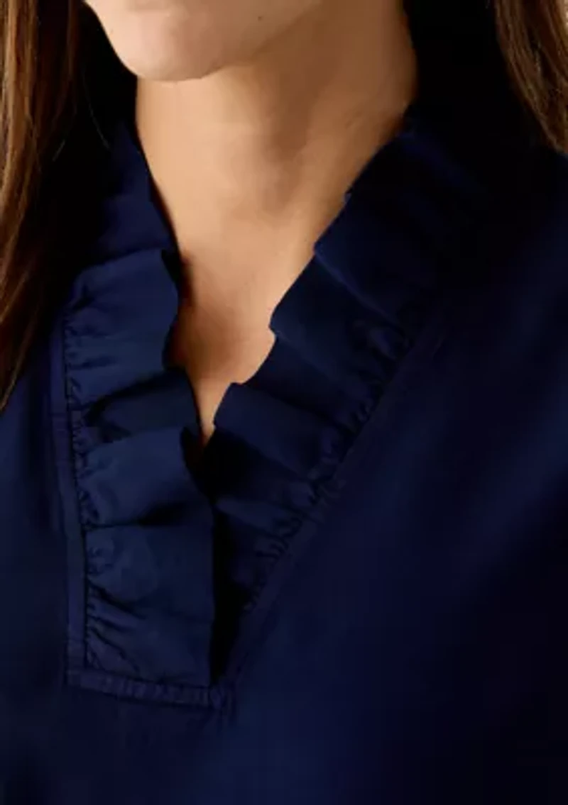 Women's Short Sleeve Ruffle Neck Top