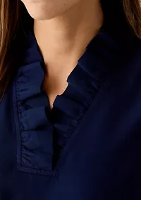 Women's Short Sleeve Ruffle Neck Top