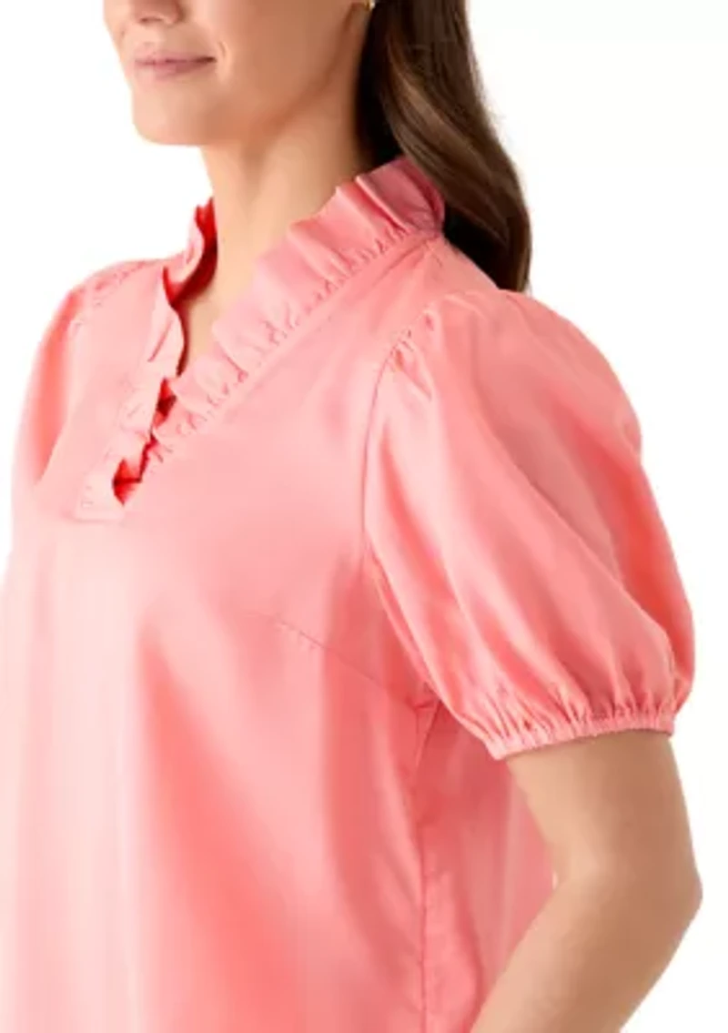 Women's Short Sleeve Ruffle Neck Top