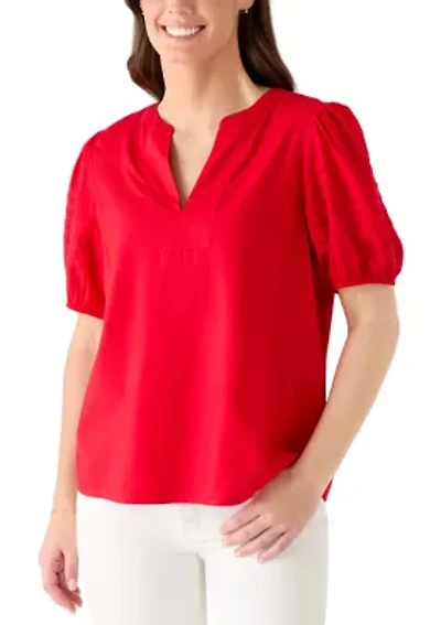 Women's Short Sleeve Notch Neck Top