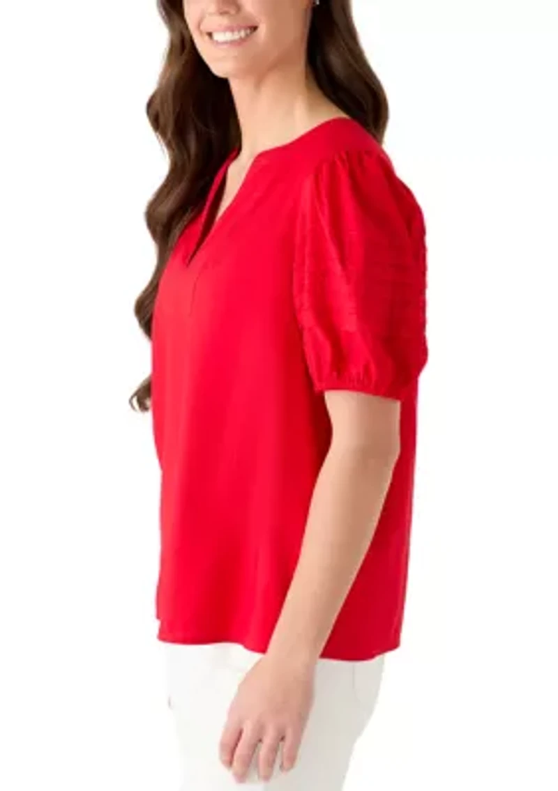 Women's Short Sleeve Notch Neck Top
