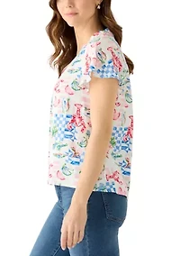 Women's Flutter Sleeve Ruffle Neck Top