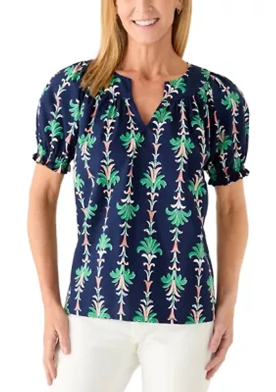 Women's Short Sleeve Print Peasant Top