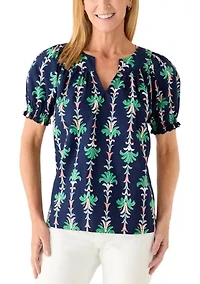 Women's Short Sleeve Print Peasant Top