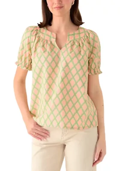 Women's Short Sleeve Print Peasant Top