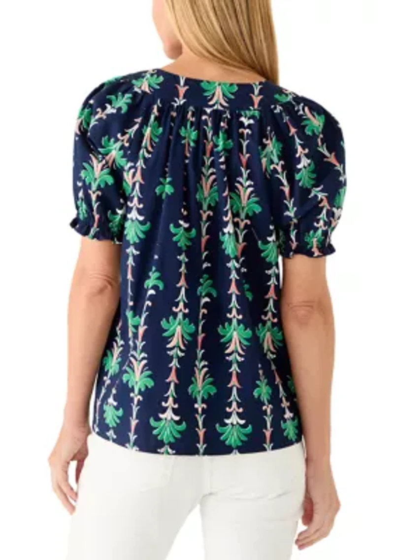 Women's Short Sleeve Print Peasant Top