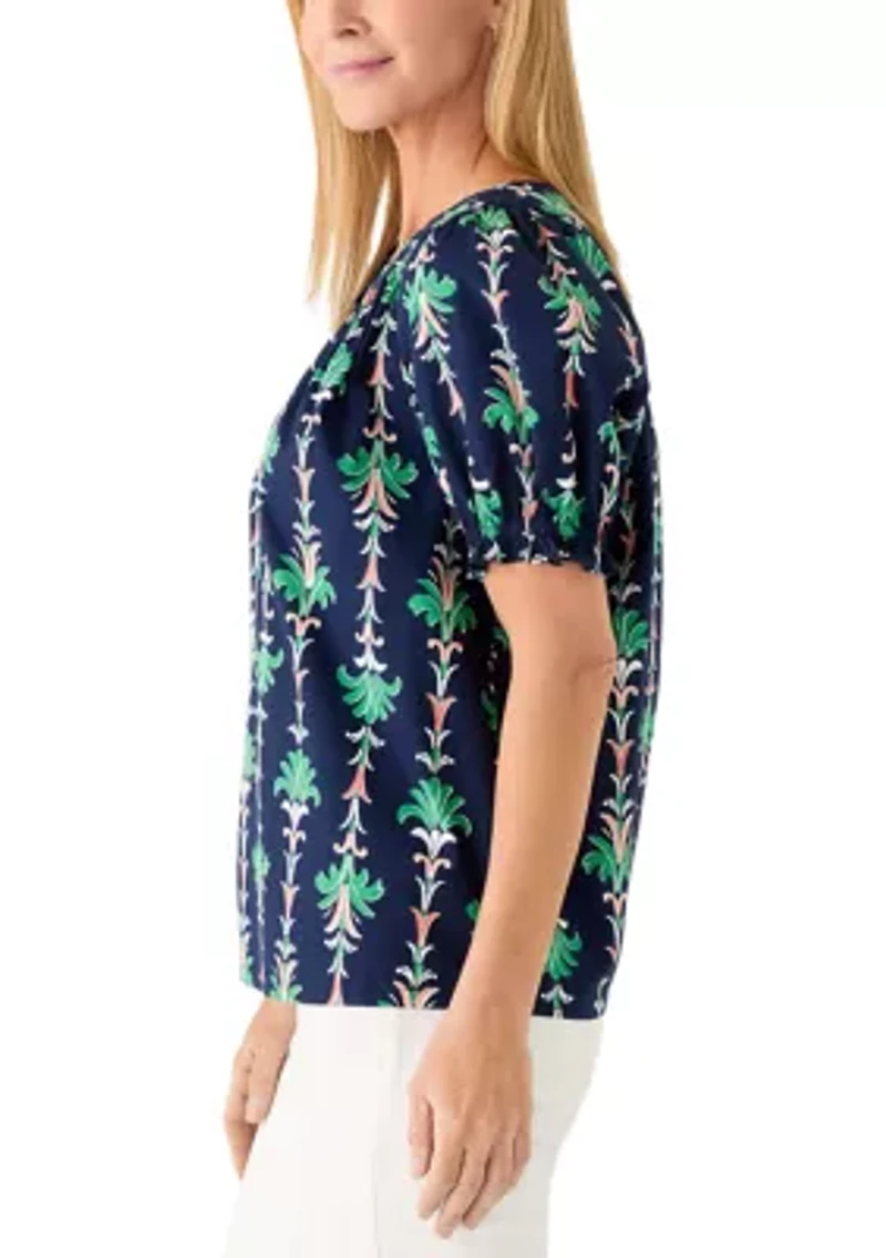 Women's Short Sleeve Print Peasant Top