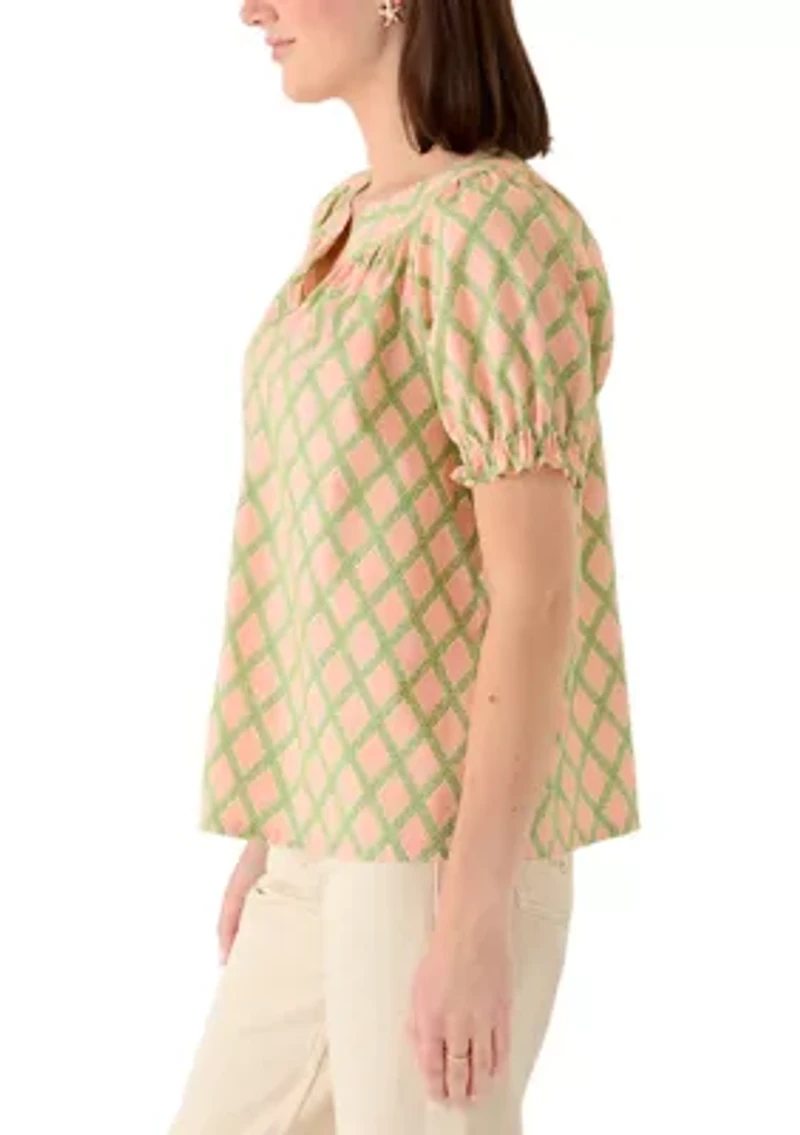 Women's Short Sleeve Print Peasant Top